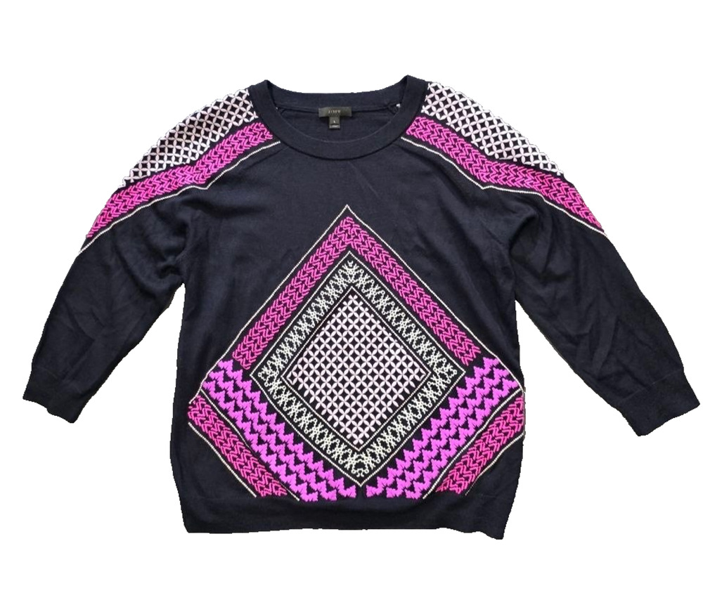 J CREW Women's 100% merino wool Abstract Print Sweater Size L A010304